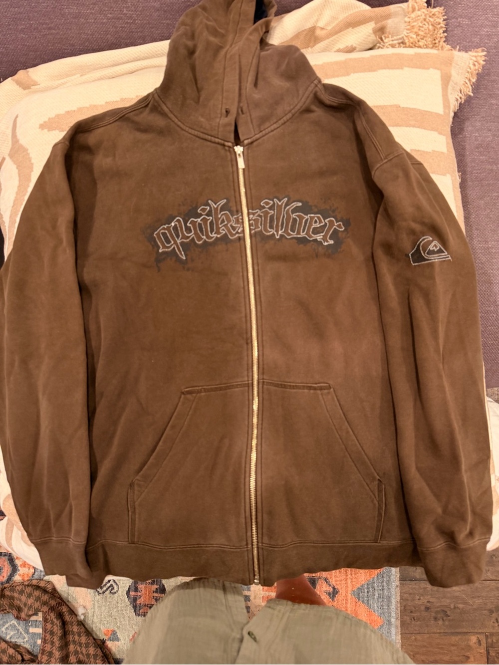 Y2K Quiksilver Men's Brown Full-Zip Hoodie Sweater